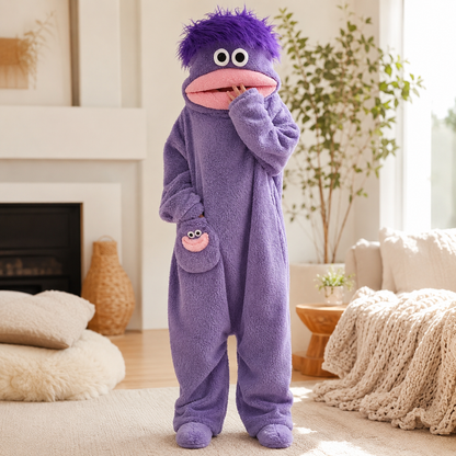 Cozy Monster Plush Onesie – Soft Hooded Fleece Jumpsuit