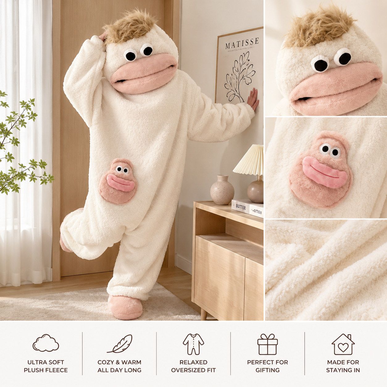 Cozy Monster Plush Onesie – Soft Hooded Fleece Jumpsuit